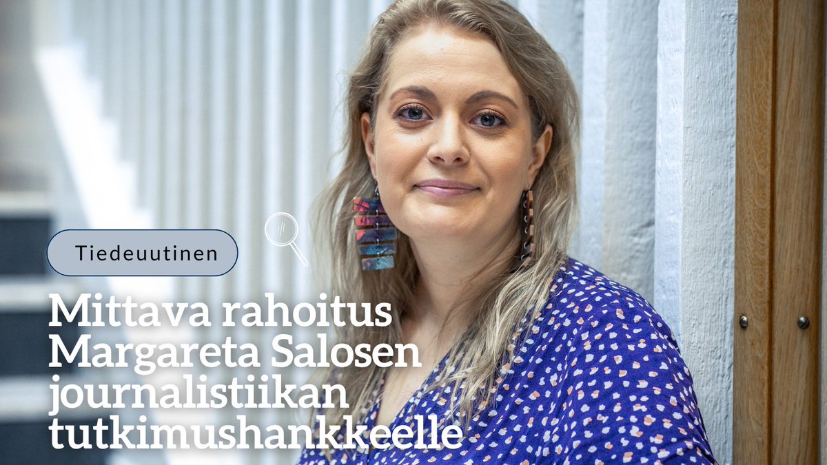 JYUhytk (@jyuhytk) on Twitter photo Margareta Salosen journalistiikan hankkeelle160 000 euroa säätiörahoitusta. Tutkimus lisää ymmärrystä sosiaalisen median hetkellis-visuaalisista uutissisällöistä osana journalistista työtä. <a href="/MaakeSalonen/">Margareta Salonen</a> #JYUnique #JYUhytk #Tutkittuatietoa Lisätietoa: bot.fi/3xld Margareta Salosen journalistiikan hankkeelle160 000 euroa säätiörahoitusta. Tutkimus lisää ymmärrystä sosiaalisen median hetkellis-visuaalisista uutissisällöistä osana journalistista työtä. <a href="/MaakeSalonen/">Margareta Salonen</a> #JYUnique #JYUhytk #Tutkittuatietoa Lisätietoa: bot.fi/3xld