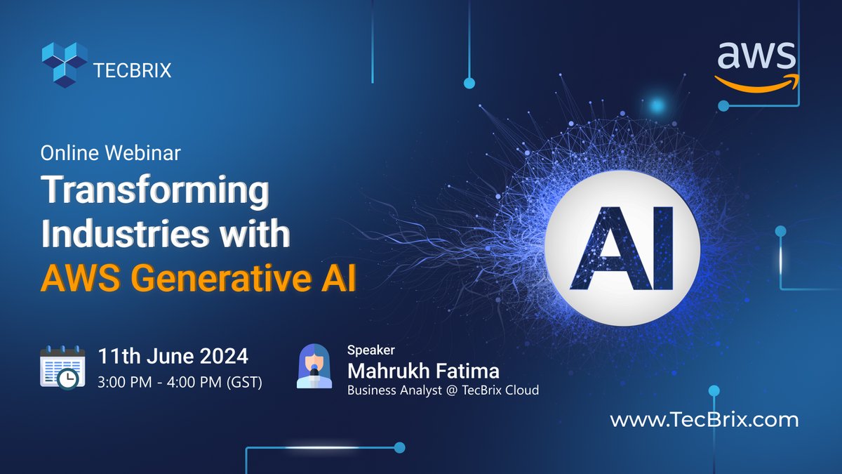 tecbrix's tweet image. #Announcement!
We are hosting an insightful webinar. The #webinar will focus on "Transforming Industries with AWS Generative AI." Explore how #AWSGenerativeAI is revolutionizing industries by driving innovation, enhancing efficiency, and fostering growth.
linkedin.com/events/7201673…