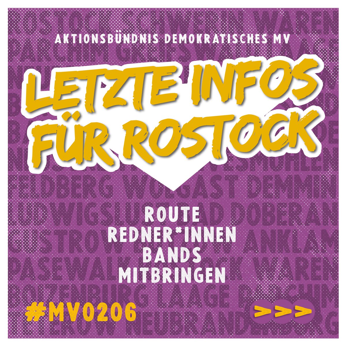 HRONazifrei's tweet photo. 📢 Alle Infos zum Ablauf am Aktionstag #mv0206

🔸Strecke
🔸Redner*innen
🔸Bands
🔸Mitbringen

Wir sehen uns spätestens Sonntag auf der Straße - für ein demokratisches MV! https://t.co/M7B7hnTqmk