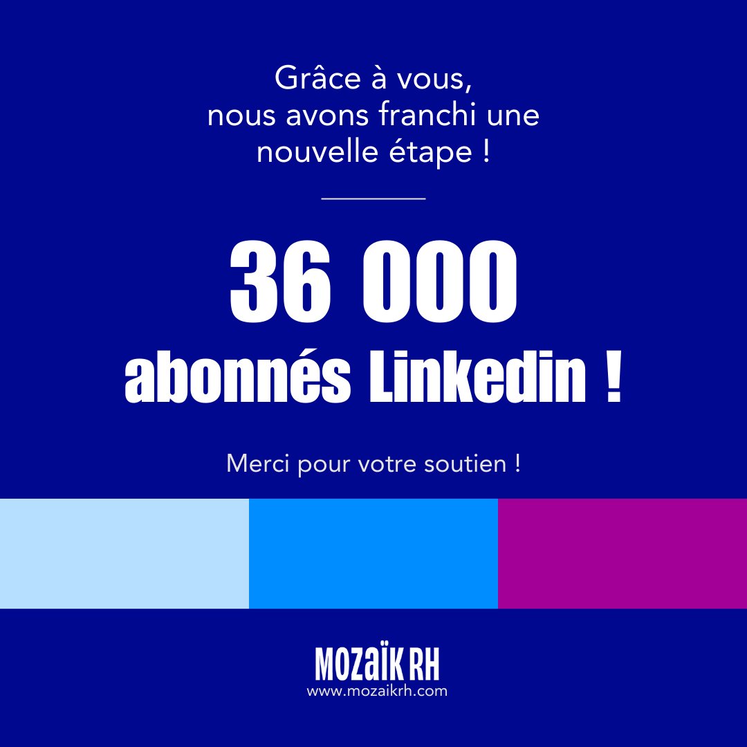 🚀🚀🚀

Grâce à vous, nous avons franchi une nouvelle étape ! 

Vous êtes plus de 36 000 à nous suivre sur LinkedIn, et plus de 50 000 sur tous nos réseaux confondus 🔥

Merci pour votre soutien !
📢 Rendez-vous sur mozaikrh.com