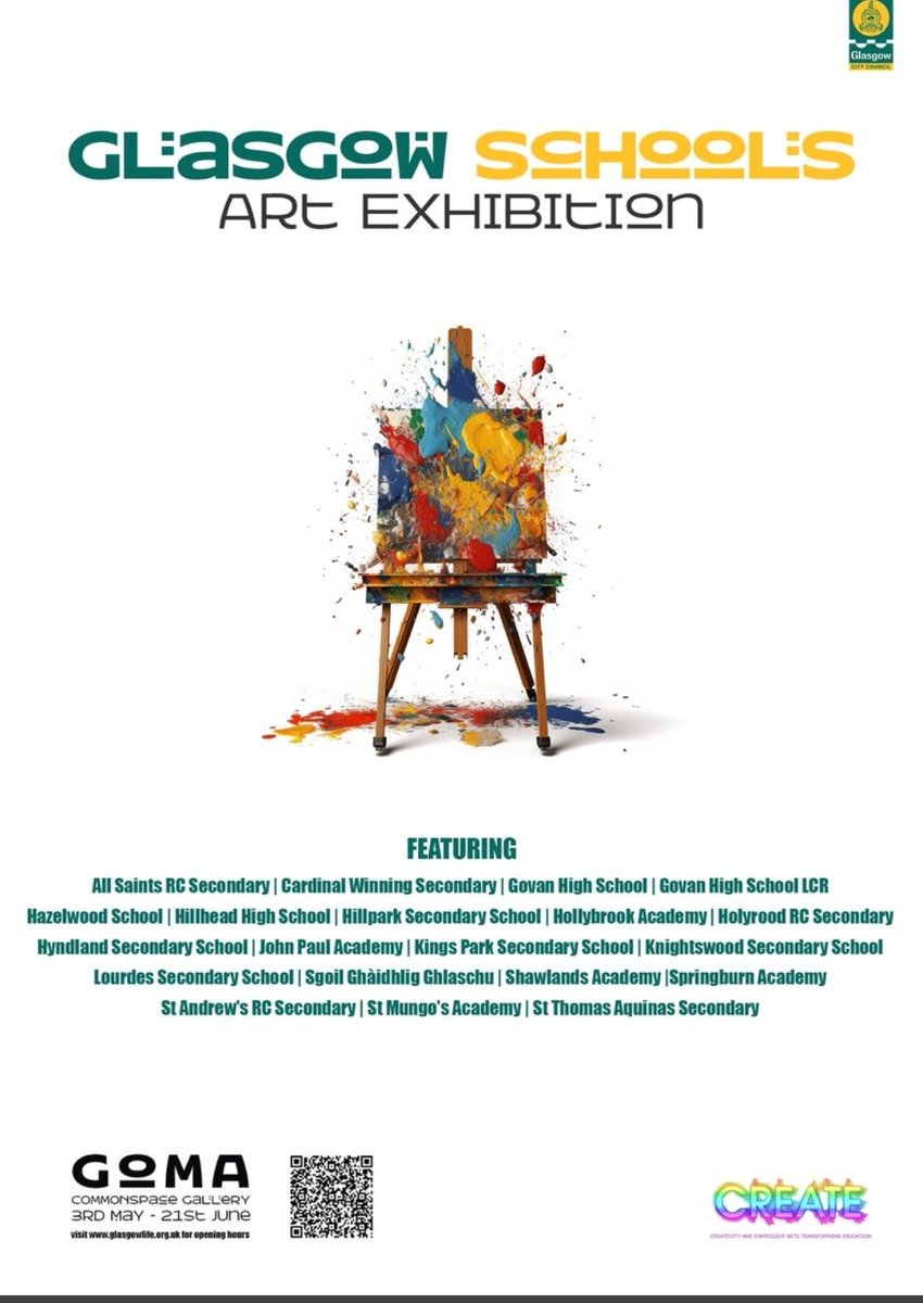St Andrew's A & D (@standrewsart) on Twitter photo We are delighted to share that the Glasgow Schools Art Exhibition has now opened in the COMMONSpace Gallery in the Gallery of Modern Art. Our school will be exhibiting from tomorrow, for the next two weeks should you wish to pop in and view this free exhibition! <a href="/StAndrewsRCSec/">St Andrew's Secondary School</a> We are delighted to share that the Glasgow Schools Art Exhibition has now opened in the COMMONSpace Gallery in the Gallery of Modern Art. Our school will be exhibiting from tomorrow, for the next two weeks should you wish to pop in and view this free exhibition! <a href="/StAndrewsRCSec/">St Andrew's Secondary School</a>