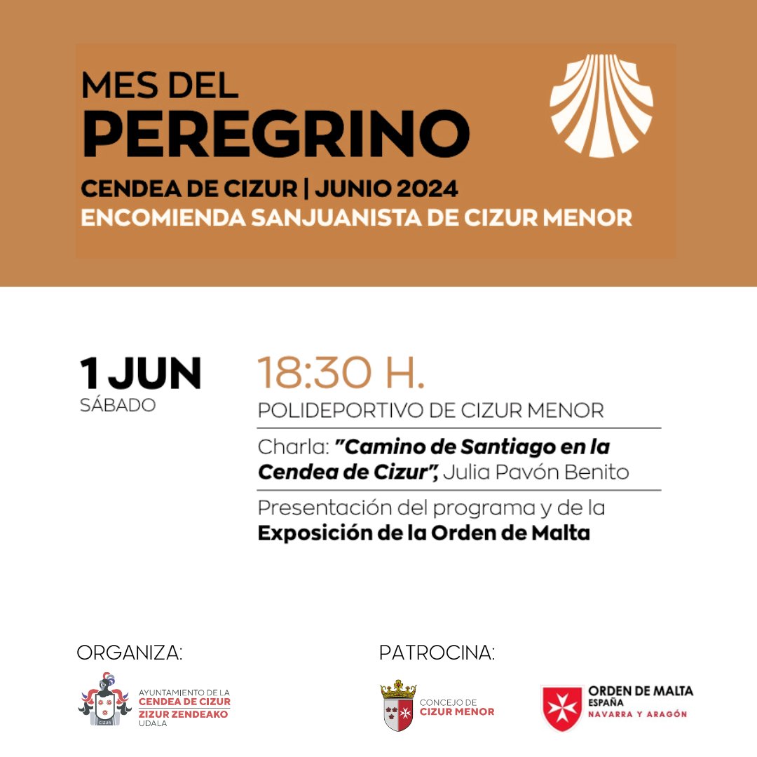 📅 ¡Mañana comienzan los actos del Mes del Peregrino en la Cendea de Cizur! 🚶‍♂️🌟

🕡 A las 18:30h, en las Instalaciones Deportivas de Cizur Menor, dará lugar la charla: "Camino de Santiago en la Cendea de Cizur".

¡No te lo pierdas! ✨