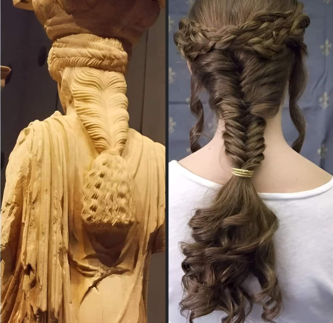 In ancient Athens, women's hairstyles were a distinctive status symbol worn by women of high social status and wealth when appearing in public places such as during religious holidays. 

Throughout ancient times, in almost all cultures, long hair was considered elegance, freedom