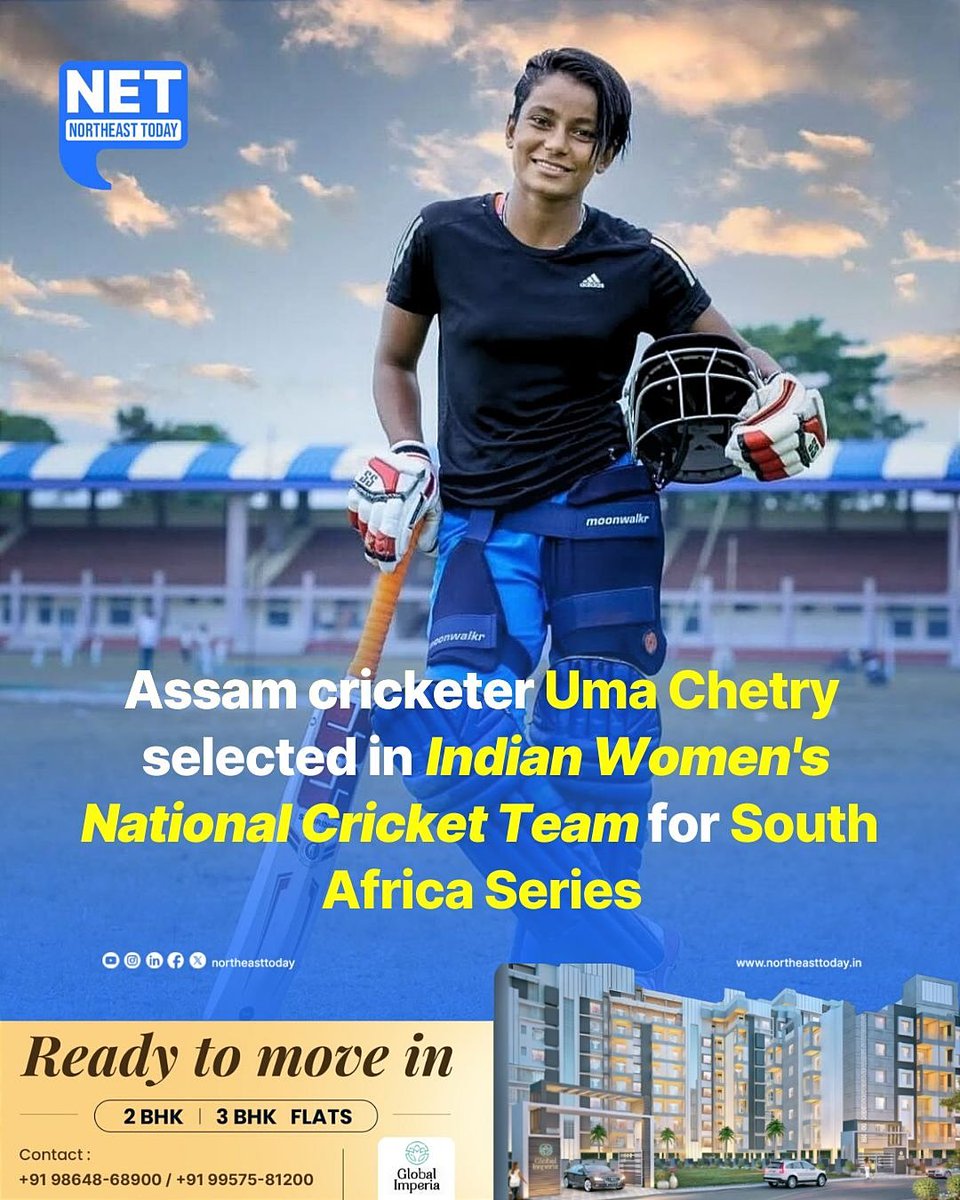 #Assam | In a significant milestone for Assam cricket, Uncapped wicketkeeper batter Uma Chetry has been named to represent India in all formats (Tests, ODIs, and T20Is) for the upcoming series against South Africa. 

Read more..
northeasttoday.in/2024/05/31/ass…

@himantabiswa @ICC @BCCI