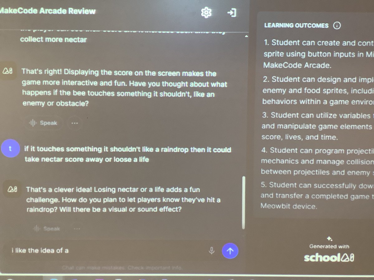 FHSComputing's tweet image. Fab lesson today with S1 computing, 1st activity  @GetSchoolAI to review learning tailored to each child, then choice of completing game in @MSMakeCode Arcade or @codeorg Music Lab
#weareFHS #weareCreative #FHSDigiLearn