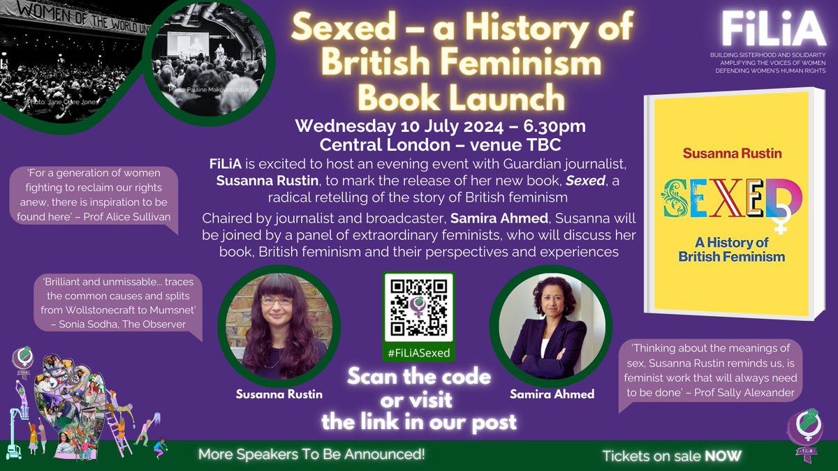 🧵 #FiLiA is excited to host the launch for @SusannaRustin's new book, #Sexed, a radical retelling of the story of British #Feminism TICKETS ARE LIMITED AND ON SALE AT 2PM TODAY! 🗓️ Wednesday 10 July 2024 6.30pm 📍Central London, UK 🎟️ buytickets.at/filia1/1273096 #FiLiASexed