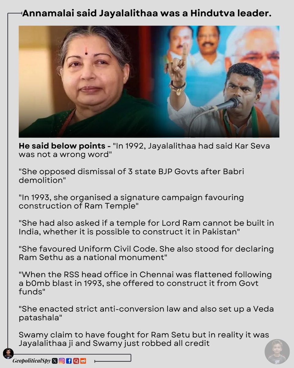 ABhishokarma's tweet photo. Jayalalithaa the Hindutva leader🔥🔥 https://t.co/qkjTrt0k3e