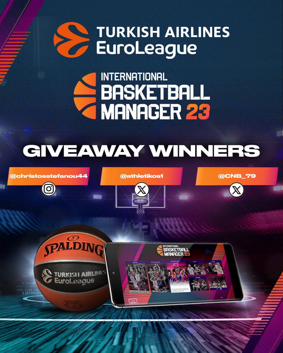 The International Basketball Manager 23 winners are @athletikos1 and @CNB_79 Congrats 🎉 Remember to hit the link and PLAY NOW 🕹️ store.steampowered.com/app/2098130/In…