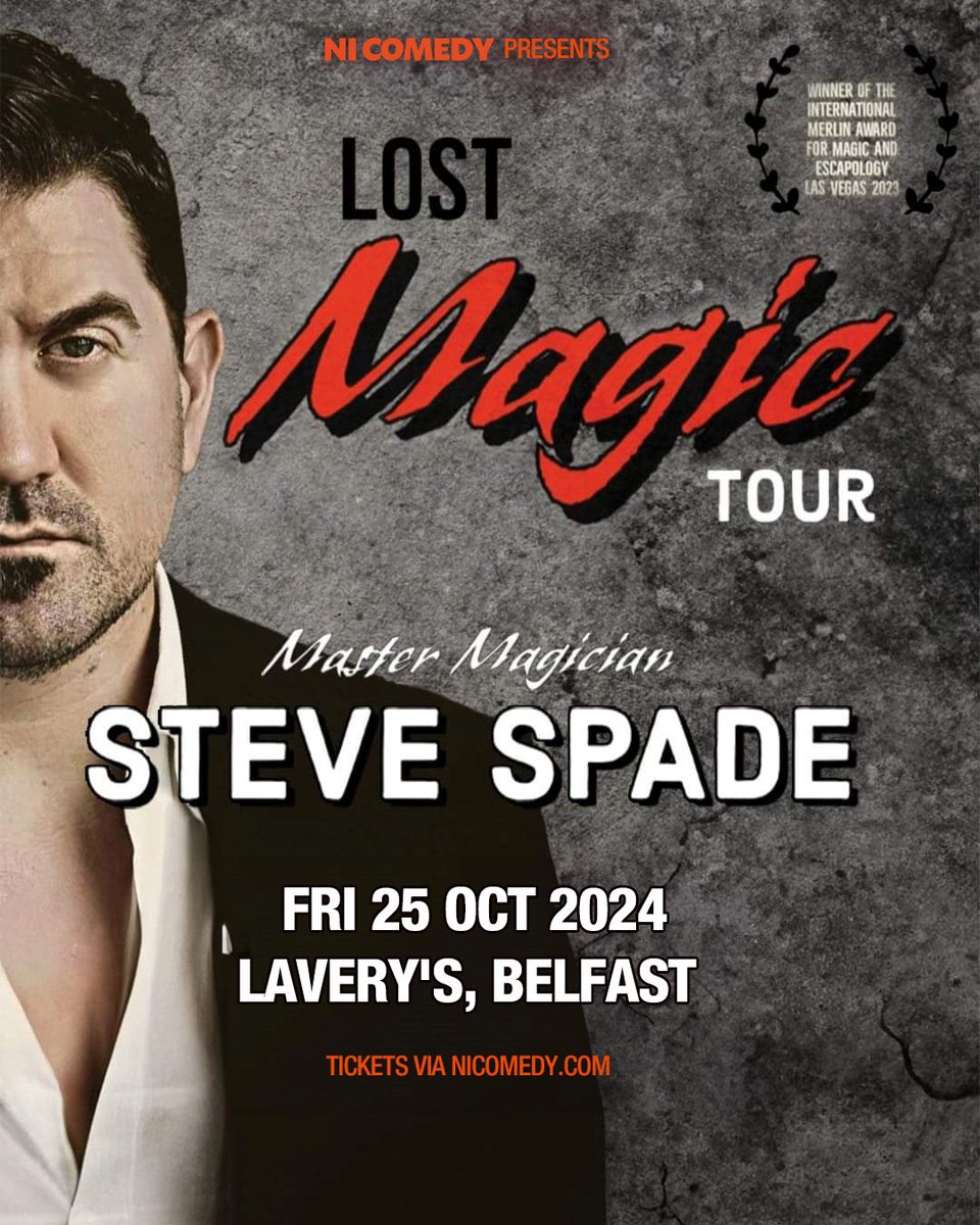 Magician and escape artist <a href="/stevespademagic/">Spade</a> has just announced a Belfast date at Lavery's on Friday 25 October 2024 🪄

🎫 Tickets on sale this Monday at 10am bit.ly/4e6vgb1