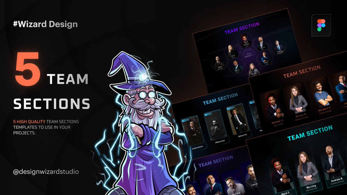 designwizardui's tweet photo. Hello Wizards! 🧙🏽‍♂️ Check out our 5 team section templates designed to enhance your crypto projects. 📷#CryptoDesign #UIKits https://t.co/lwdGveTvNw