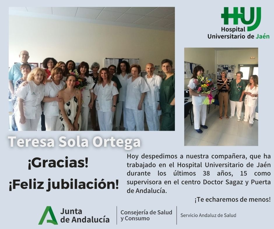 Hoy despedimos a la enfermera Teresa Sola Ortega, que ha trabajado en nuestro centro 38 años. ¡Feliz Jubilación!