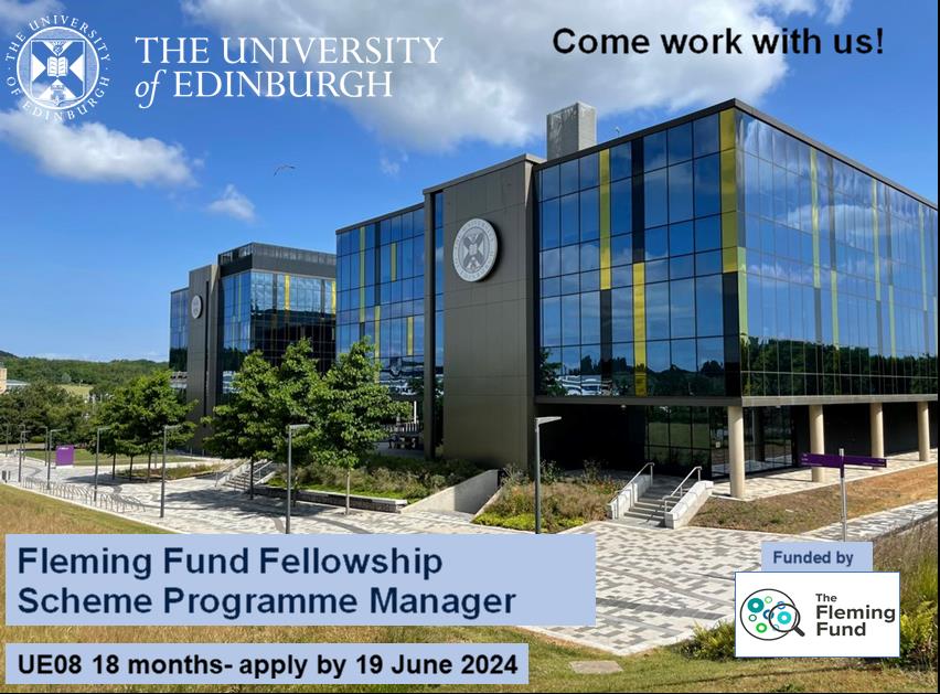 Edinburgh Infectious Diseases (@edin_eid) on Twitter photo *WORK WITH US*
We are looking for an experienced Programme Manager who will be responsible for the overall coordination of the Fleming Fund Fellowship Scheme at the University of Edinburgh.
<a href="/BachmannTill/">Till Bachmann</a> <a href="/AdrianMuwonge/">Adrian Muwonge</a> <a href="/EdinUni_IRR/">Institute for Regeneration and Repair</a> <a href="/stellamazeri/">Stella Mazeri</a>
*CLOSING DATE 19 JUNE 2024* *WORK WITH US*
We are looking for an experienced Programme Manager who will be responsible for the overall coordination of the Fleming Fund Fellowship Scheme at the University of Edinburgh.
<a href="/BachmannTill/">Till Bachmann</a> <a href="/AdrianMuwonge/">Adrian Muwonge</a> <a href="/EdinUni_IRR/">Institute for Regeneration and Repair</a> <a href="/stellamazeri/">Stella Mazeri</a>
*CLOSING DATE 19 JUNE 2024*