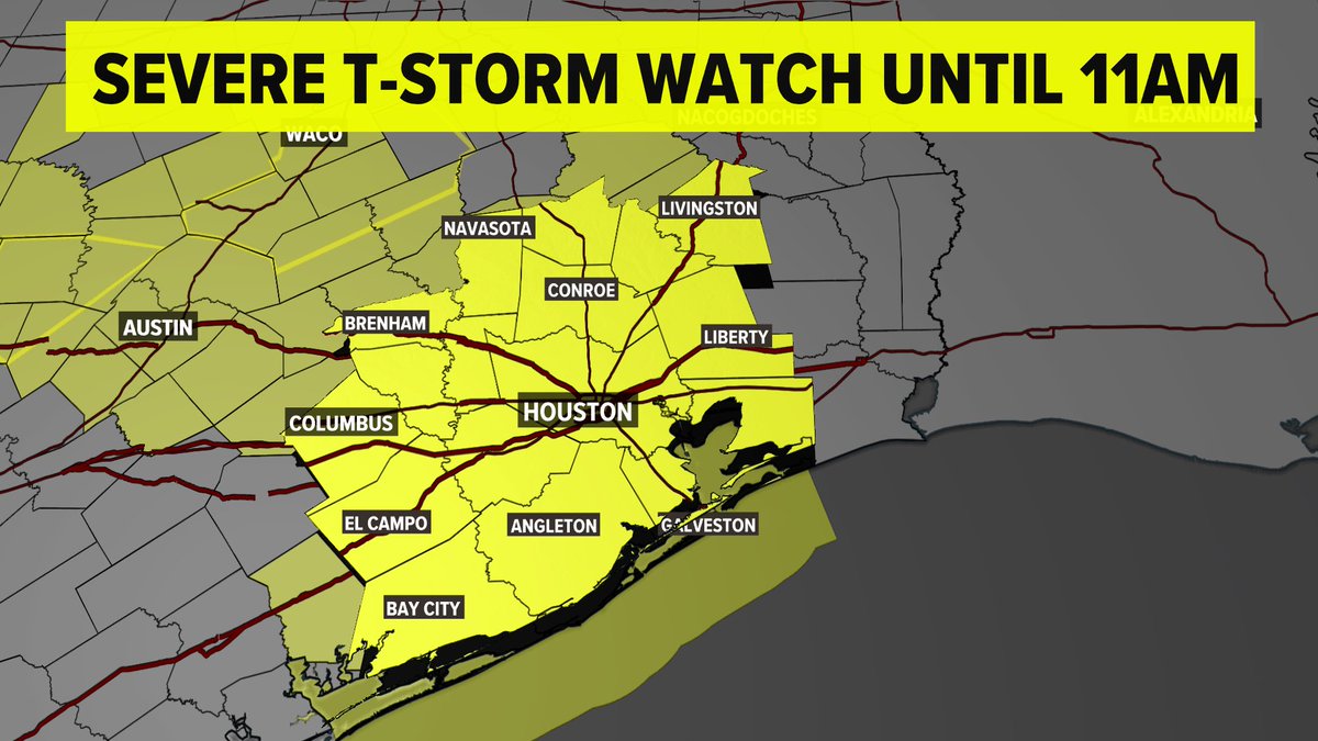 Severe Thunderstorm Watch Issued⚠️ -Damaging gusts at 75 MPH possible -Isolated tornadoes possible -Pingpong hail possible @KHOU #khou11