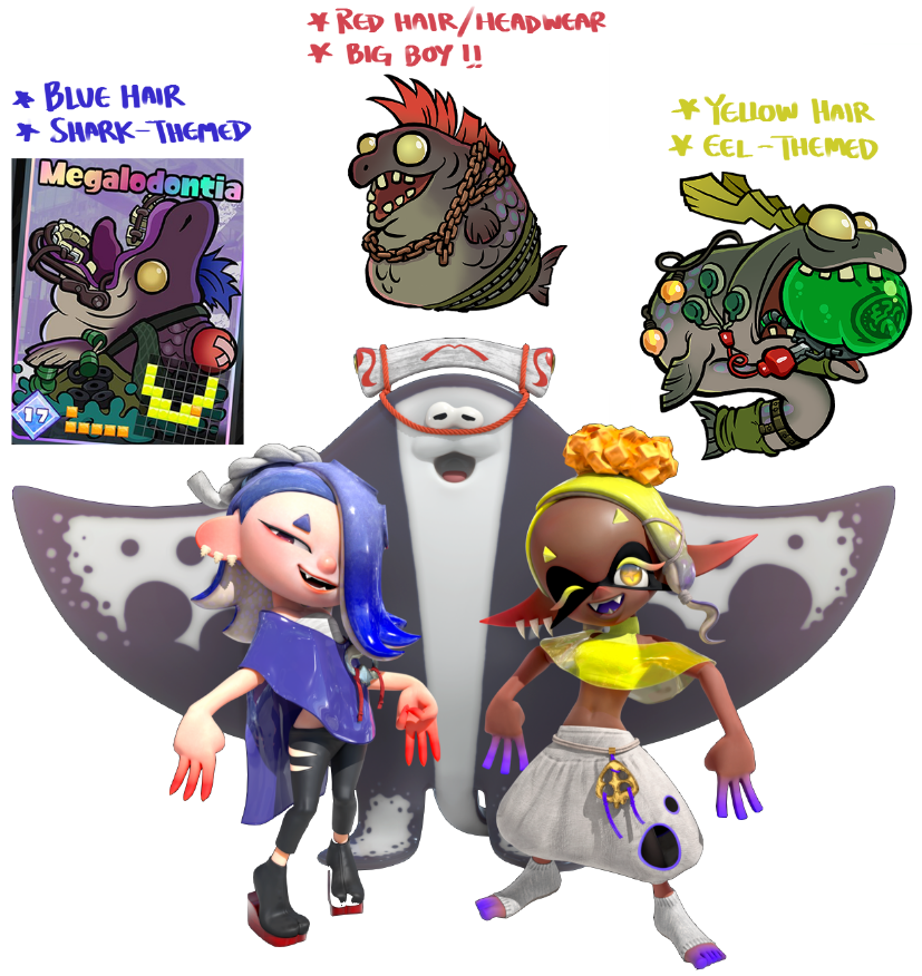 The Splatoon artists are too good, I only just realized that each King Salmonid mirrors a member of Deep Cut 😭
