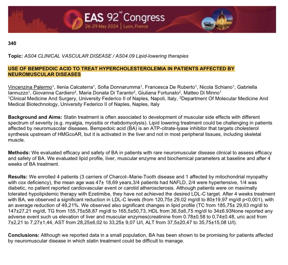 icorvilud's tweet photo. Real life experiences for challenging dyslipemia scenarios
✍️Renal transplant recipients
✍️Neuromuscular diseases
✍️Heart transplant recipients
✍️Don’t miss e-poster section #eascongress2024
#atherosclerosis #Inflammation #RWD #realworlddata #inclisiran #bempedoic #CVVT2024 https://t.co/T5hLUjRuqH