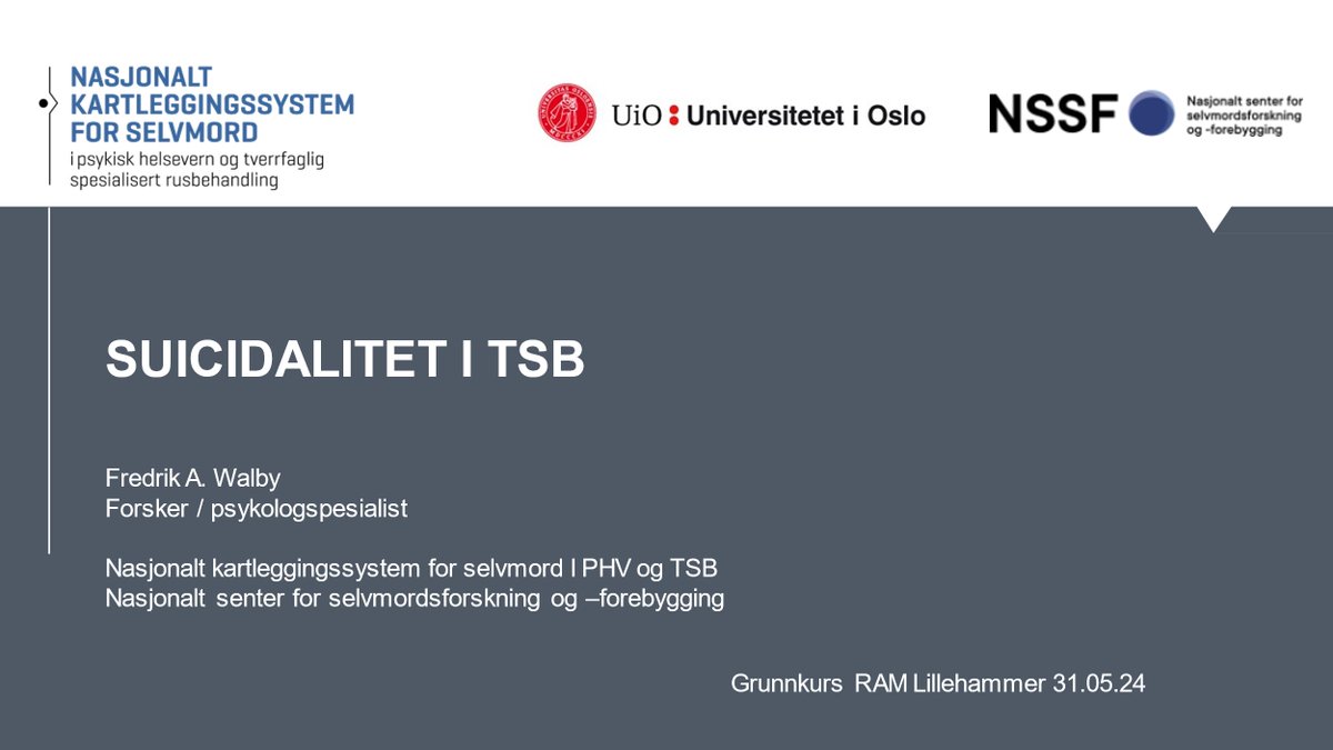 Kartleggingssystemet (@nssfkartlegging) on Twitter photo I formiddag har <a href="/walby_a/">Fredrik A. Walby</a> vÊrt og undervist om "Suicidalitet i TSB" for LIS leger i rus og avhengighetsmedisin pÄ Lillehammer I formiddag har <a href="/walby_a/">Fredrik A. Walby</a> vÊrt og undervist om "Suicidalitet i TSB" for LIS leger i rus og avhengighetsmedisin pÄ Lillehammer