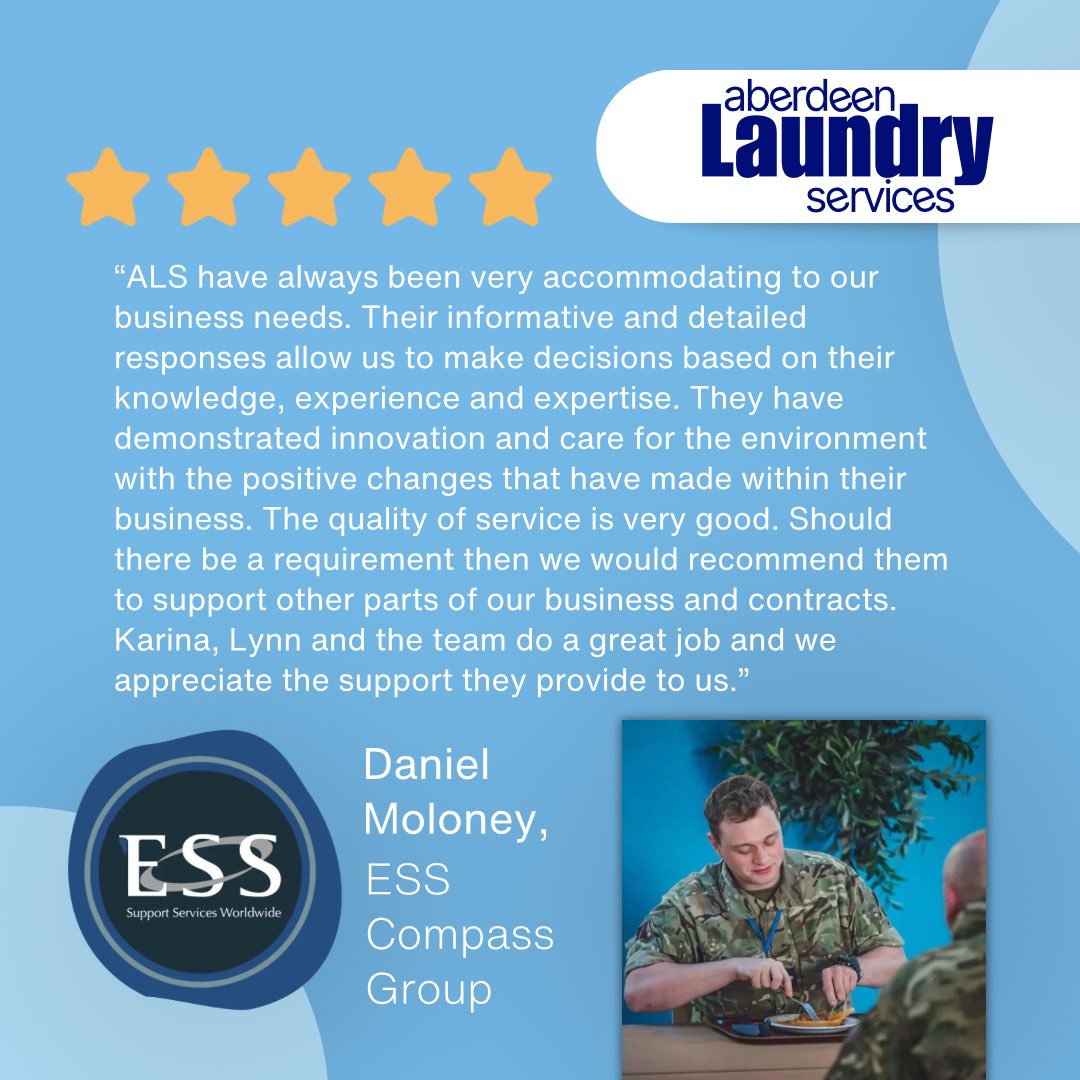 “Karina, Lynn and the team do a great job and we appreciate the support they provide to us.”🌟

Thank you, Daniel, for your kind words! We love working with the ESS Compass Group and look forward to working many more years together.✨

#customertestimonial #textileservices