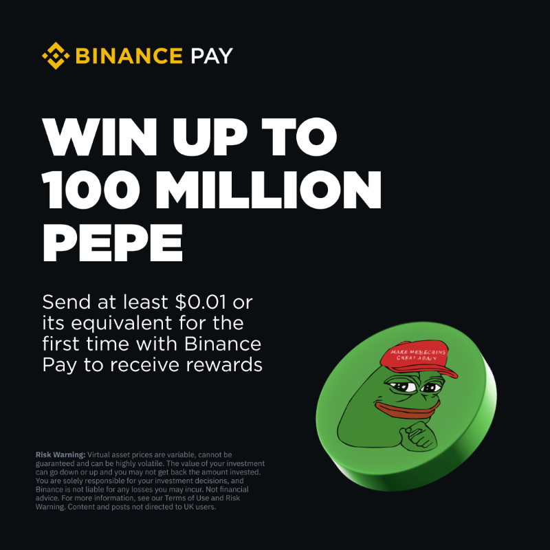 binance's tweet photo. #Binance has launched a new promotion with @pepe @pepecoineth!

Explore from thousands of merchants and claim up to 100 Million $PEPE when you send crypto via Binance Pay!

Get started ⤵️