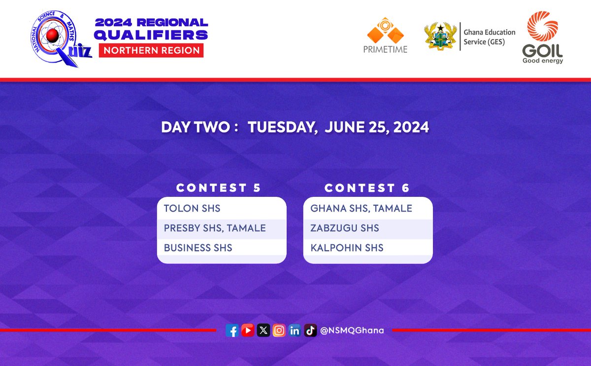 CONFIRMED: Take a close look at the fixtures for this year's edition of the Northern #NSMQRegionals slated for June 24 & 25, 2024. Which schools will secure top spot in your opinion? #NSMQ2024 #Primetime