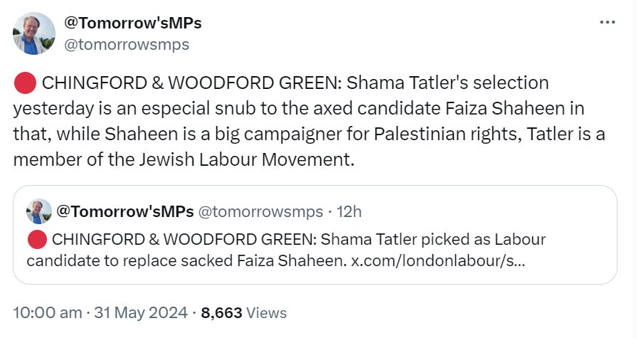 Daniel_Sugarman's tweet photo. It seems rather odd, to say the least, to suggest that being a member of the Jewish Labour Movement implies an opposition to Palestinian rights. https://t.co/GeVE2dUC7D