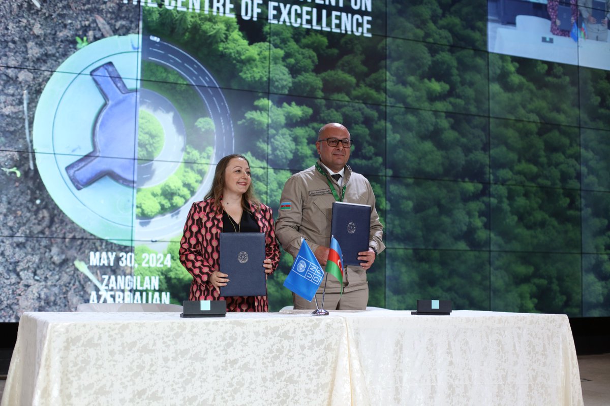 ANAMA_gov_az's tweet photo. ANAMA and UNDP have signed a statement of intent to establish the International Centre of Excellence on  Mine Action Training. This is a testament to Azerbaijan's premier capabilities in demining and its unwavering commitment to human solidarity.

@UNDPAzerbaijan

#ANAMA #UNDP #UnitedForSafeAndGreenFuture #SafeFuture #Sustainability #LandPollution #EcoUnity #MineAction #MineVictims #Demining #HumanSolidarity