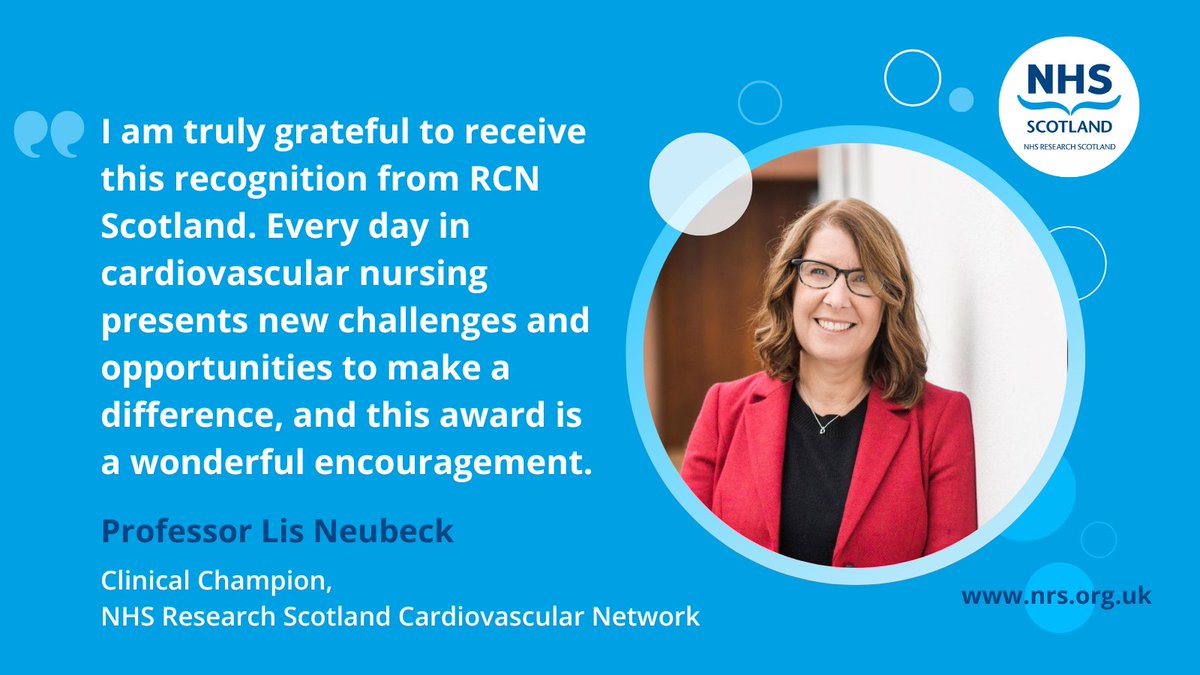 NHS Research Scotland (@nhsresearchscot) on Twitter photo .<a href="/lisneubeck/">Prof Lis Neubeck</a>, Clinical Champion of <a href="/NRS_CVResearch/">NRS Cardiovascular Research Network</a>, was singled out at the recent <a href="/RCNScot/">RCN Scotland</a> Nurse of the Year Awards for her “tireless dedication and passion for nursing innovation and research”.
Read more 👉 nhsresearchscotland.org.uk/news/cardiovas… .<a href="/lisneubeck/">Prof Lis Neubeck</a>, Clinical Champion of <a href="/NRS_CVResearch/">NRS Cardiovascular Research Network</a>, was singled out at the recent <a href="/RCNScot/">RCN Scotland</a> Nurse of the Year Awards for her “tireless dedication and passion for nursing innovation and research”.
Read more 👉 nhsresearchscotland.org.uk/news/cardiovas…