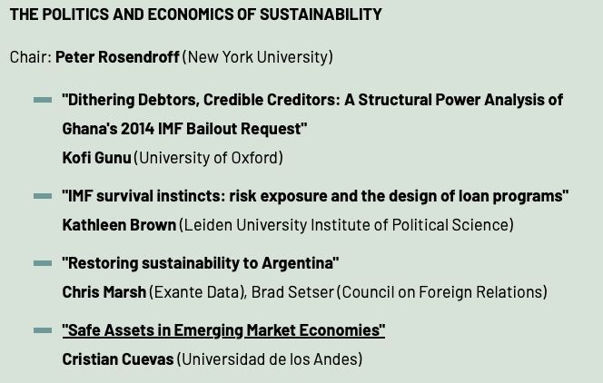 Join @PeterRosendorff & others to discuss The Politics & Economics of Sustainability,'covering Ghana’s IMF bailout, IMF loan designs, Argentina’s sustainability & safe assets in emerging markets. W/ @K_J_Brown_, @GeneralTheorist, @ccuevasz, & Kofi Gunu👇 buff.ly/4bIObXF