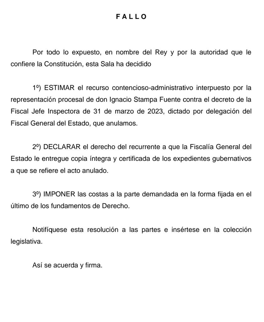 IgnacioStampa's tweet photo. CUARTA CONDENA A LA FISCALIA GENERAL DEL ESTADO por sus desmanes contra mí desde el año 2020. Y tercera vez que les imponen las costas. Pero claro, mientras no las paguen las autoridades responsables, no cesarán. 
Sólo toca lo mismo: seguir 💪💪 https://t.co/Wh65KRTkDr