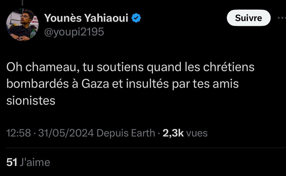 ⚠️ LFI C’EST LA FRANCE RACISTE ⚠️

Dites @JLMelenchon @ManonAubryFr @GuiraudInd @MathildePanot … vous cautionnez le racisme décomplexé de l’un de vos cadres, Younès Yahiaoui @youpi2195, qui me traite publiquement de « chameau » ?

Une plainte pour injure raciste sera déposée à