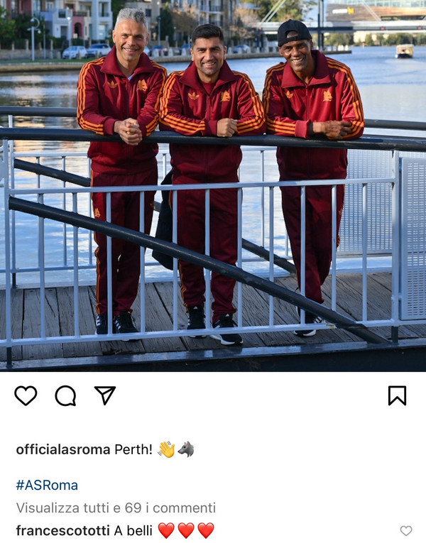 🟡🔴 Instagram: Pizarro, Aldair e Tonetto a Perth. Spunta il commento di Totti: 'A belli' (FOTO) ▶️bit.ly/3WZxyCF #AsRoma