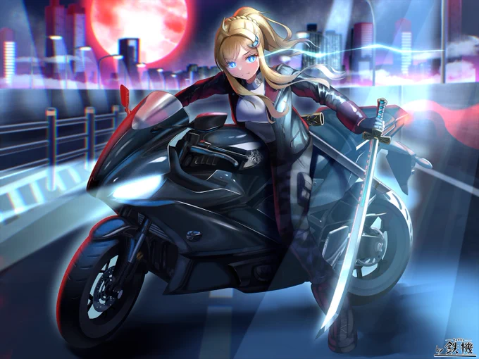 依頼者様のオリキャラ&バイクのイラストを描かせて頂きました～!バイクの機種はYZF-R25とのこと。この有機的なカウルを描くのがめっちゃ大変だったけど、最終的にツヤツヤに仕上げられた…!#SKIMA 