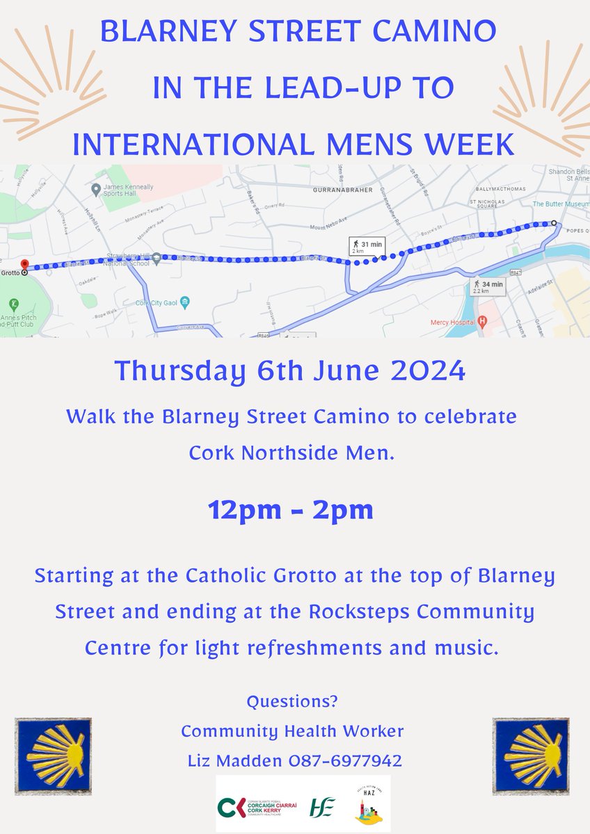 Don't worry if you can't make the City Marathon this weekend - you  can always partake in the Blarney Street Camino on the 6th June! 😃 #MensSheds #MensHealth #CommunityHealth