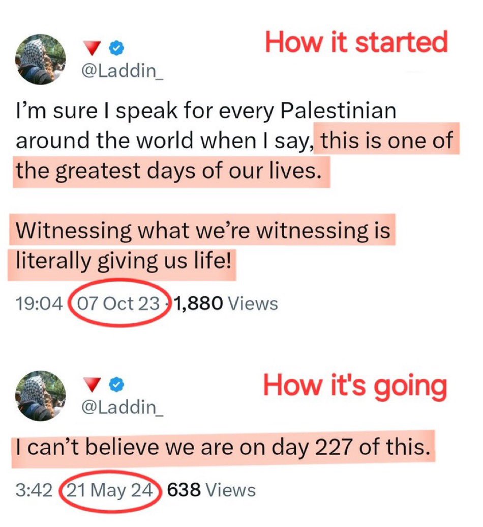 I hate it when people claim to speak for every Palestinian in the world. No you do not speak for me. October 7 was a stupid, immoral idea and was guaranteed to lead to massive suffering for Palestinians. But you were too stupid to realise this.