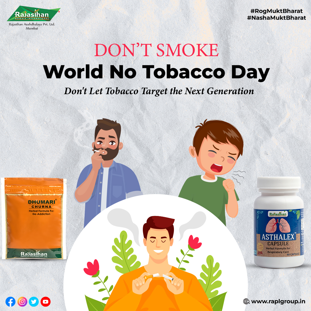 raplgroup's tweet photo. World No Tobacco Day: Quitting Shouldn't Harm Your Health!
Shield 🛡️ kids 👦👦 from industry lies & support your own well-being with Dhumari Churna & Asthalex by Rajasthan Aushdhalaya
#notobaccoday #HerbalSolutions #quitsmokingtoday #herbalsupport #dhumarichurna #asthalexcapsule #raplgroup #rajasthanaushdhalaya