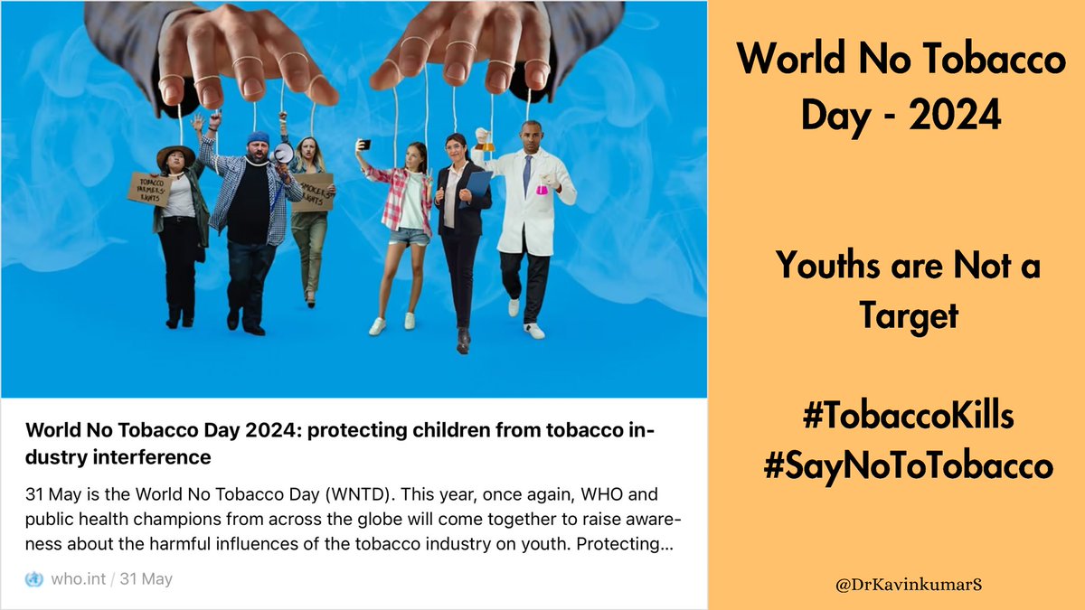 World No Tobacco Day 2024 

#SayNoToTobacco
#WNTD2024
