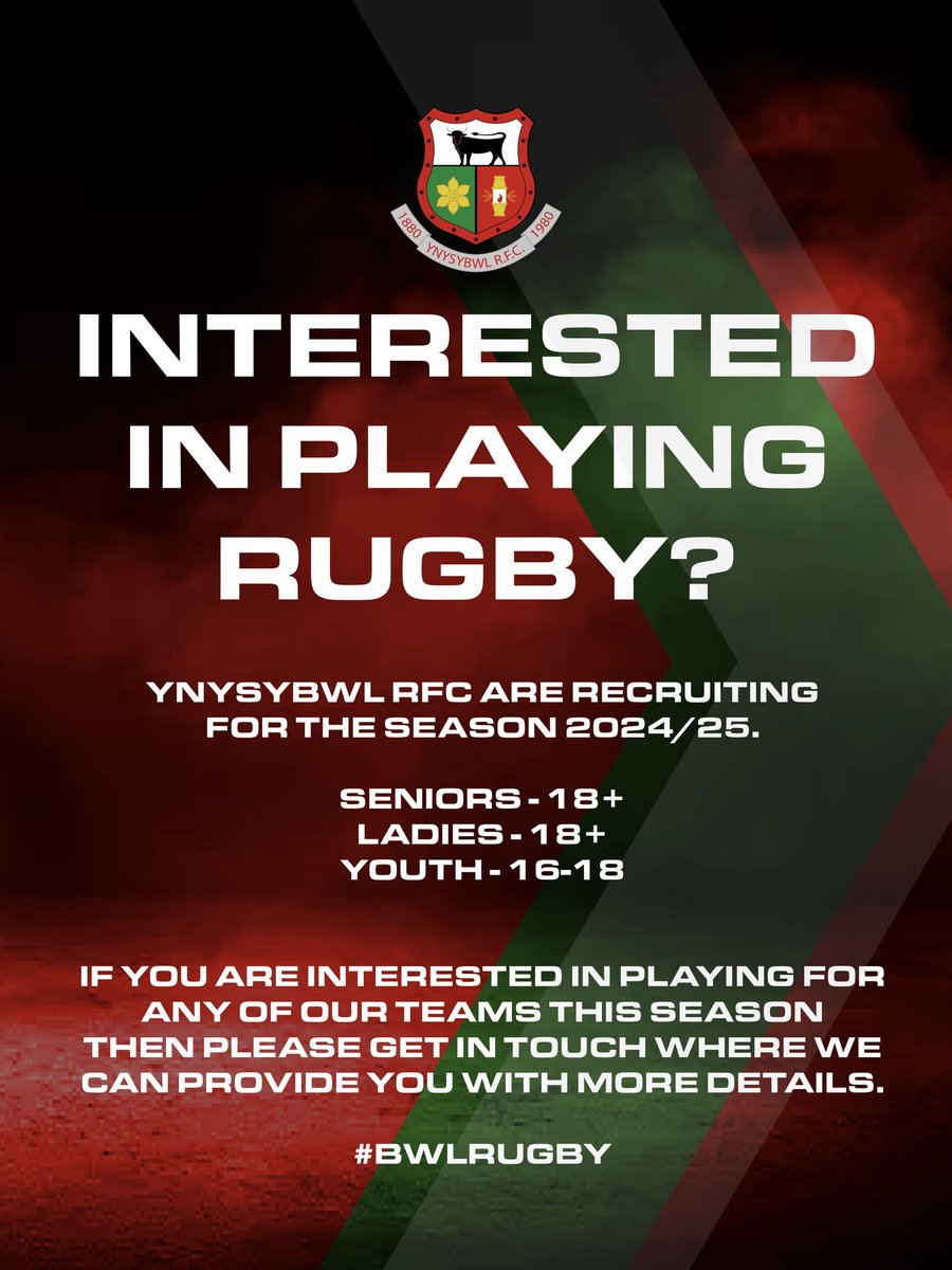 Looking to play rugby this season….

We are recruiting for all three of our sides. 

Seniors - 18+
Ladies - 18+
Youth - 16-18

Preseason for seniors and youth starting on July 2nd at 7pm

Ladies train on Wednesdays at 7-8pm