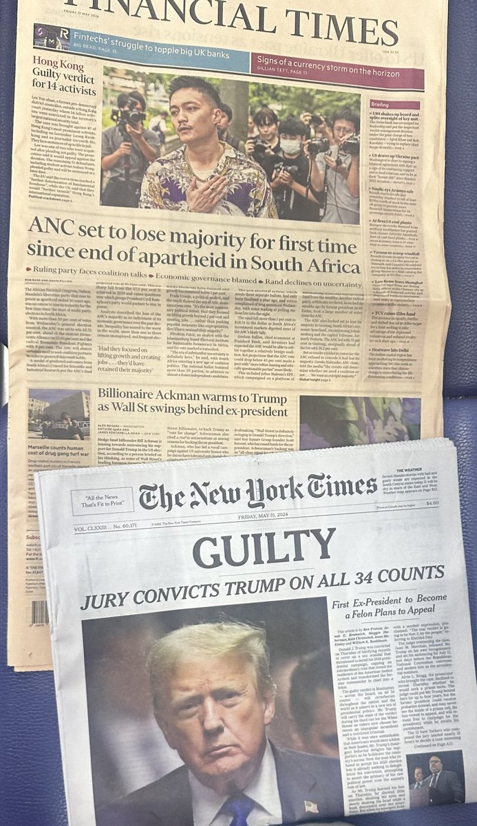 While US understandably talks about #DonaldTrump ‘s 34 felony convictions, ANC losing governing majority in South African elections. And in another story ⁦@MrLamontKing⁩ & I will mention this morning on ⁦@UrbanViewRadio⁩ , more billionaires now openly backing Trump.