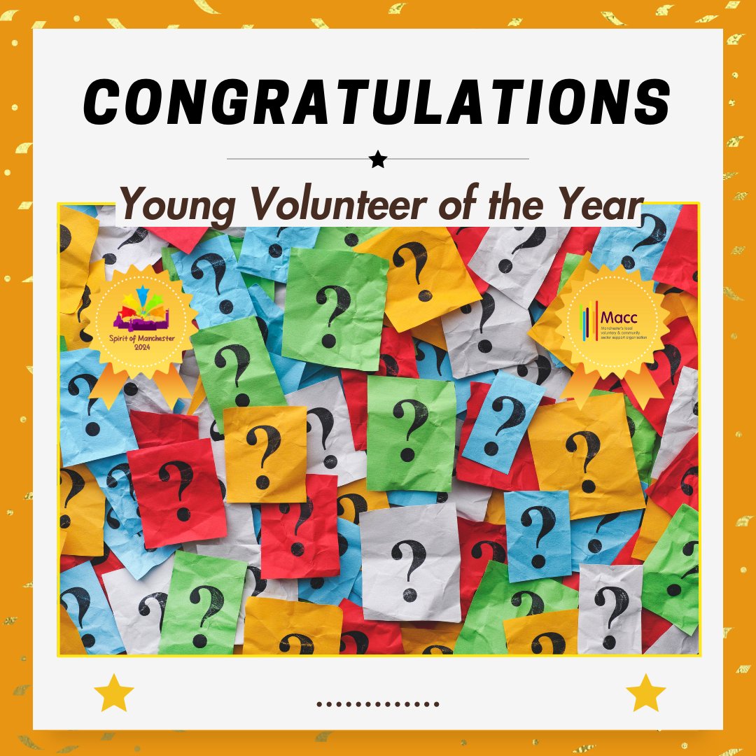 Next week is Volunteers' Week and we're excited to be announcing the first Spirit of Manchester 2024 winner, the Young Volunteer of the Year Award! #VolunteersWeek Stay tuned to find out who the judges voted for...