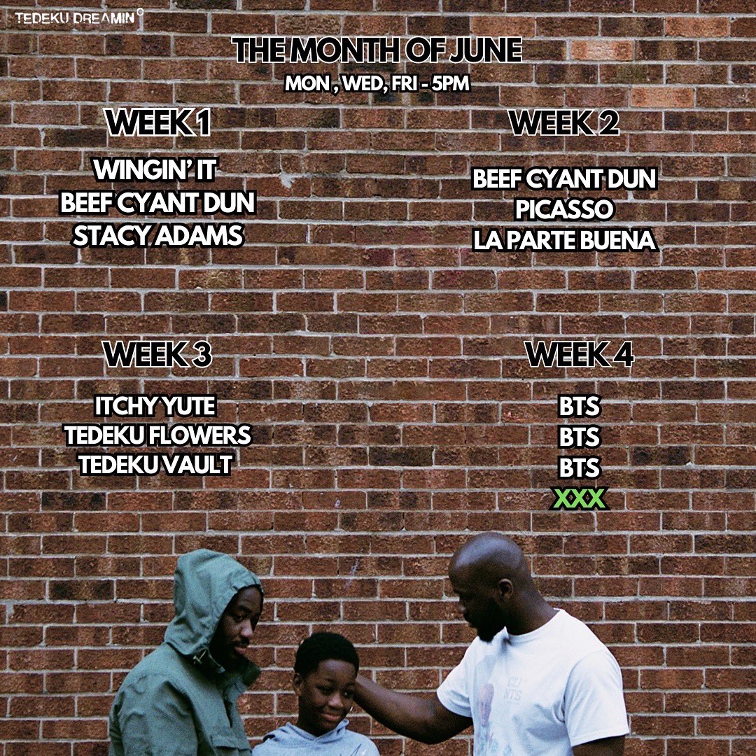 AN OFFICIAL TEDEKU BROS BOXSET

“BIG PROJECTS EMPTY POCKETS”

AIRING IN JUNE ON 
MONDAY
WEDNESDAY
FRIDAY 

5PM SHARP