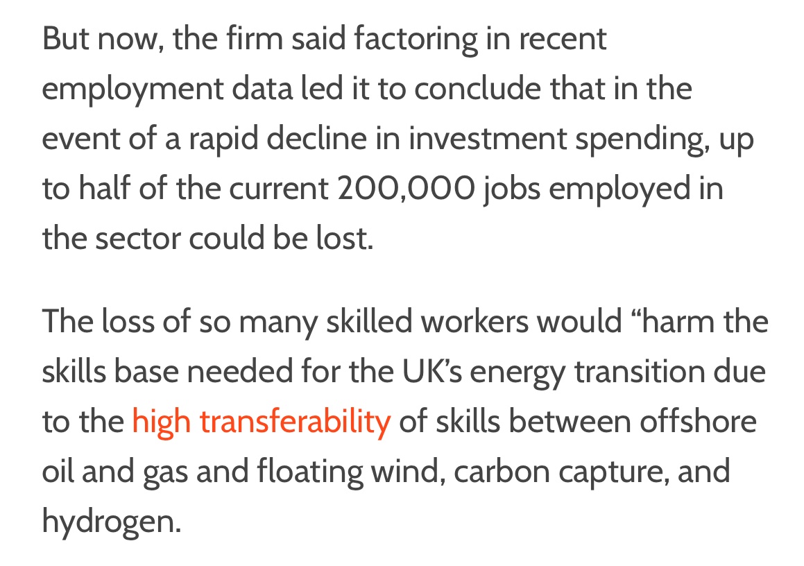 And here’s the independent analysis, as reported by Energy Voice. The loss of so many skilled workers would “harm the skills base needed for the UK’s energy transition…”