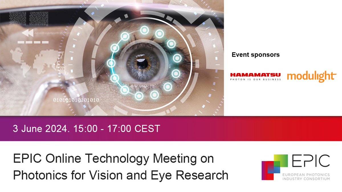 EPIC_photonics's tweet photo. #Photonics has revolutionized #vision &amp; #eyeresearch. On June 3, we will discuss novel #lasers, #visualsimulators, and #spectroscopic characterization techniques with experts from CSIC, @PhaseformGmbH, @HamamatsuPhoton @modulight Lumos Laser, @ICTER_PL 
https://t.co/SZn2N6Hgnl https://t.co/sLDKv4hKpI