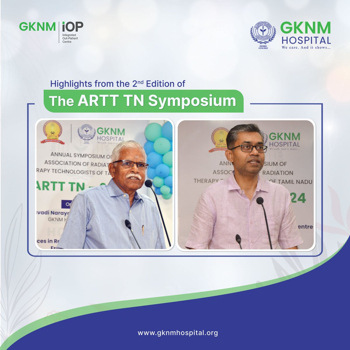 GKNM organized the 2nd Annual Symposium of the Association of Radiation Therapy Technologists of Tamil Nadu (ARTT TN - 2024) in May. The event witnessed delegates from various hospitals and teaching institutes across Tamil Nadu.

#Radiationtherapy #GKNMH #GKNMiOP #GKNMHospital