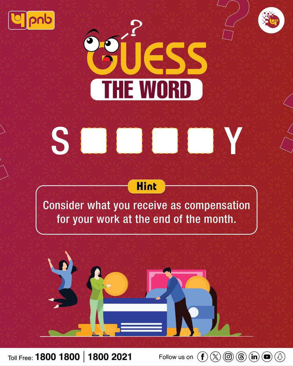 Can you solve the puzzle? 

Hint: Your monthly motivation.

#GuessTheWord #HardWorkPaysOff #pnb #funfriday