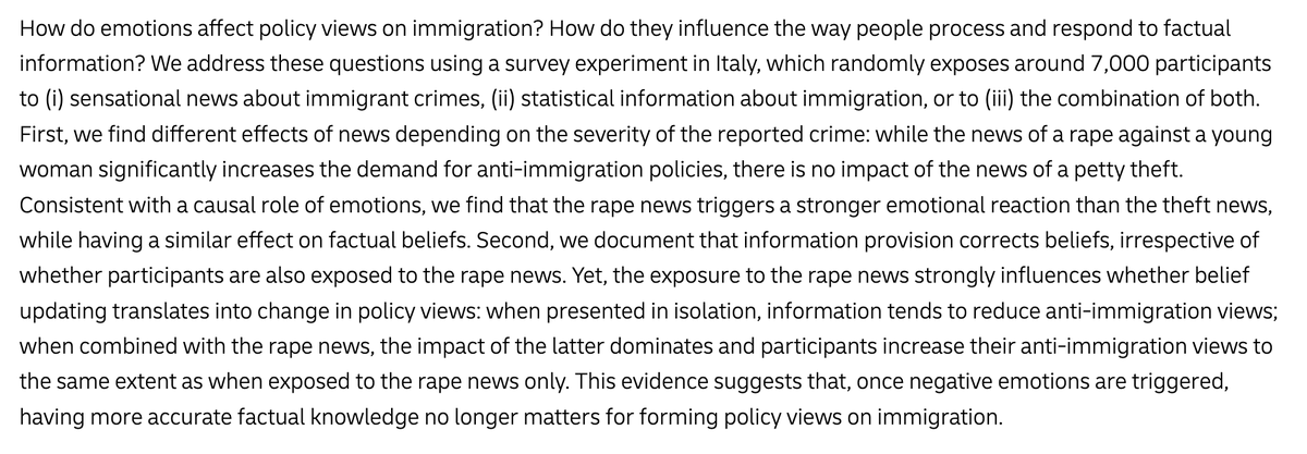 🌟Our new WP is out!🌟
We examine how #emotions affect policy views on #immigration using a survey #experiment in Italy. Check out our findings in our @iza_bonn DP.
Joint work with @simone_quercia, @elnmanzoni and Sara Tonini
iza.org/publications/d…