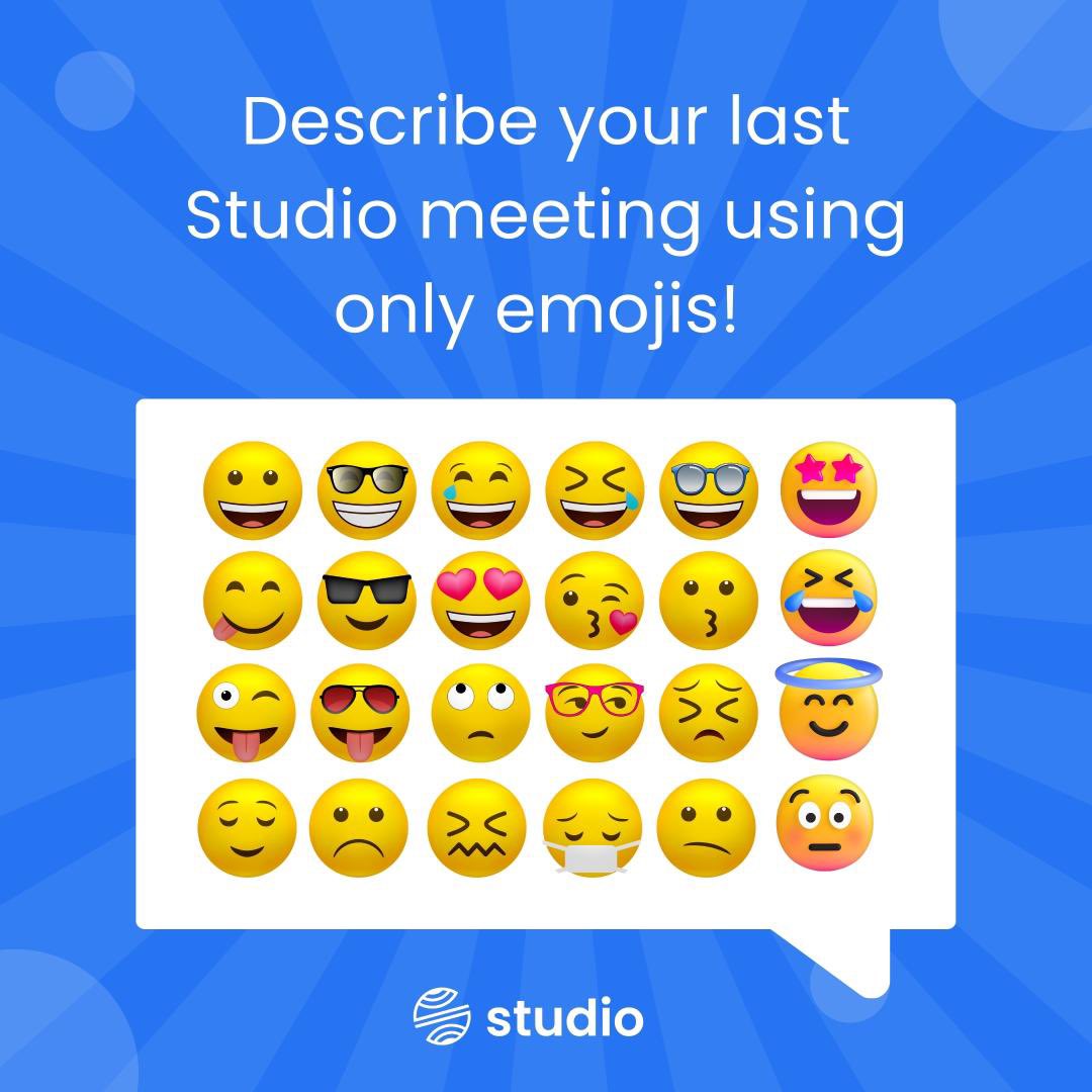 thestudio_app's tweet image. 🔍🗣️💻🤔💤  Using only emojis, how did your last Studio meeting go?  Try studio for free today.  studioapp.net

  #studioapp #tgif #emoji #friday #weekend