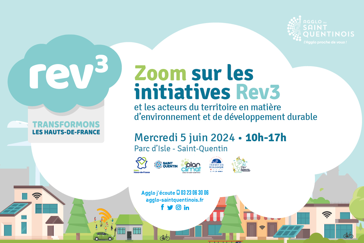 📅L’Agglo du Saint-Quentinois organise le mercredi 05 juin 2024 de 10h à 17h au Parc d’Isle de Saint-Quentin, la Journée de mobilisation Rev3.

🔎Thème : Zoom sur les initiatives Rev3 et les acteurs du territoire en matière d’environnement et de développement durable.