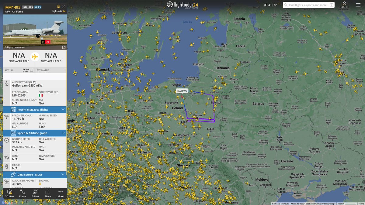 May 31, 2024 #22nd Air Base in Malbork, Poland ==> #IAM1495 / #PERSE71 #33FD99 Italy Air Force Gulfstream G550 AEW