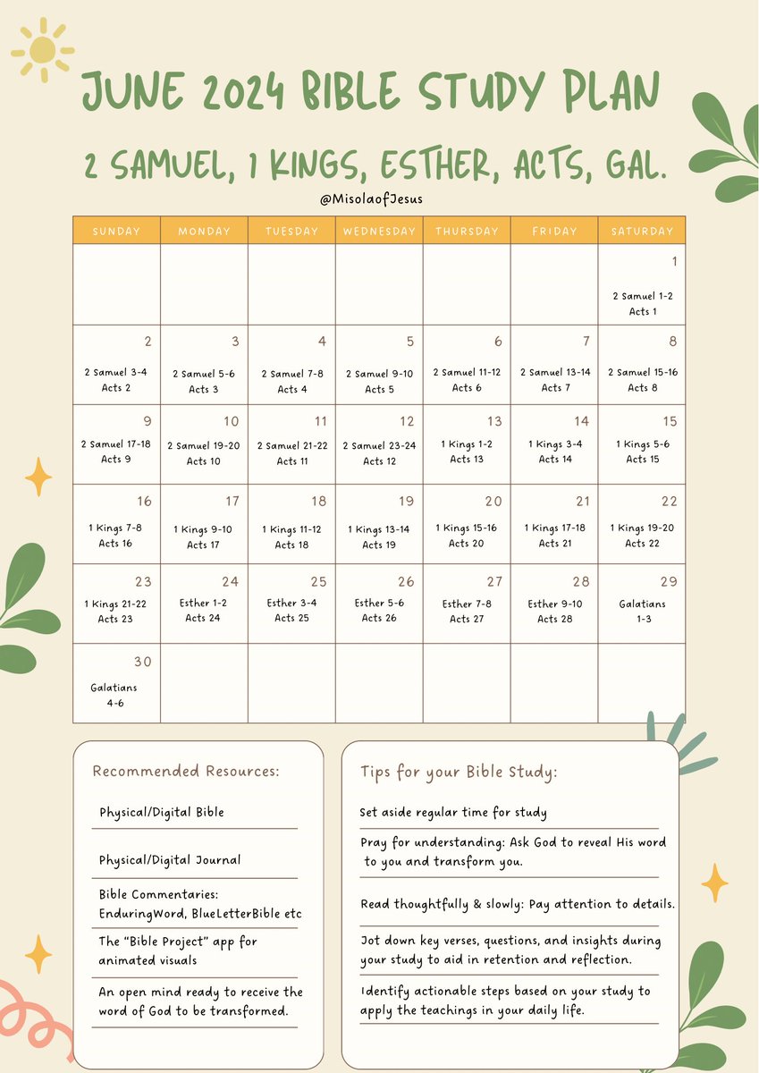 MisolaofJesus's tweet photo. June Bible Study 2024 plan is here!!!💃

Let's take our Bible study to the next level this month! In addition to reading, let's commit to memorizing one verse ( Pick as the Spirit leads) from our weekly readings. 

Check out the 3rd frame for some helpful tips to get you started! https://t.co/r4MUlpoPZb