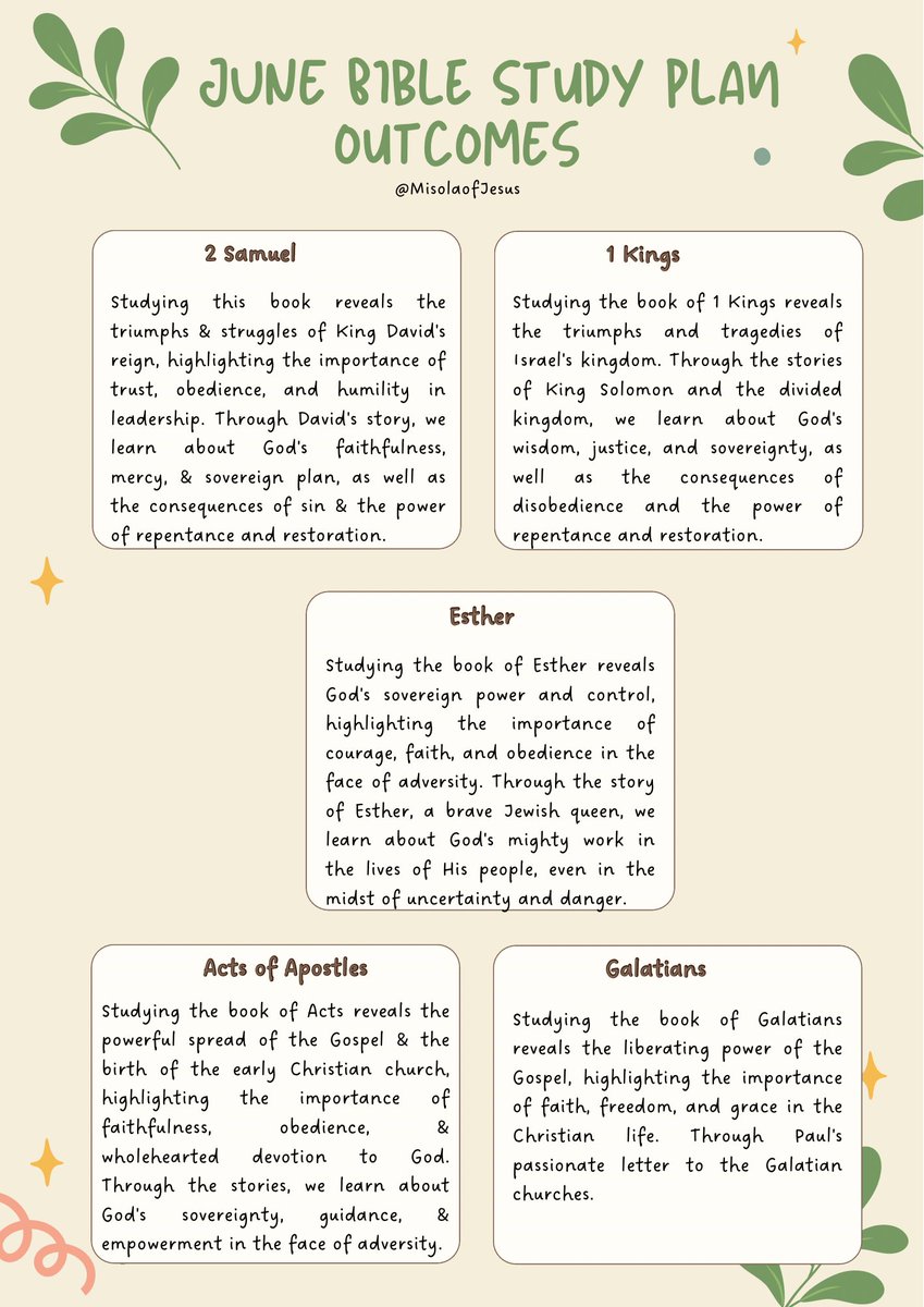 MisolaofJesus's tweet photo. June Bible Study 2024 plan is here!!!💃

Let's take our Bible study to the next level this month! In addition to reading, let's commit to memorizing one verse ( Pick as the Spirit leads) from our weekly readings. 

Check out the 3rd frame for some helpful tips to get you started! https://t.co/r4MUlpoPZb