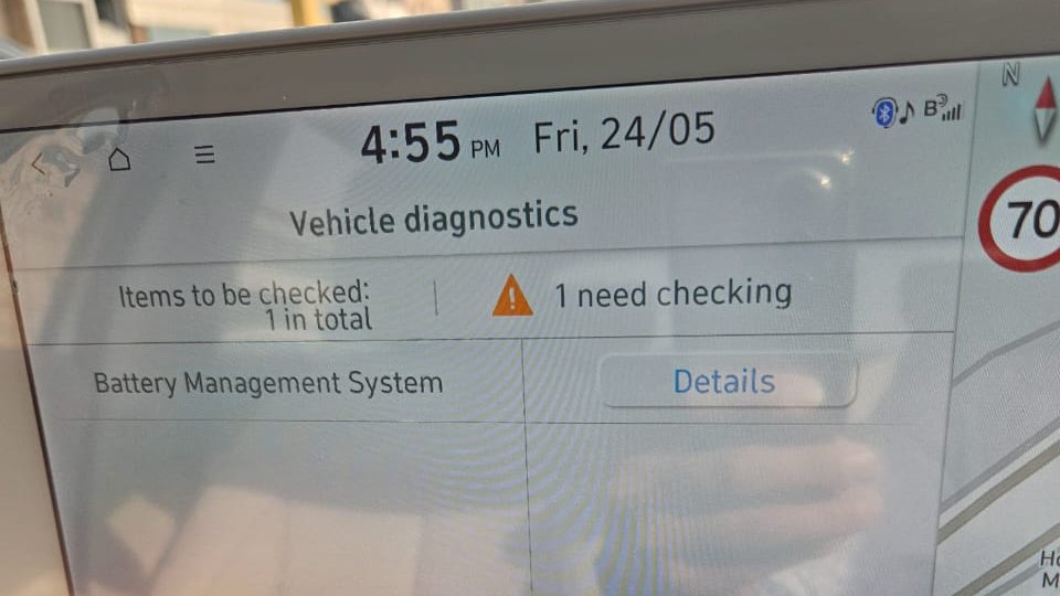 BharatSehgall's tweet photo. 2nd Issue .Electrical Check and AC Failure on 24th May 24:"check vehicle electrical" message appeared, after every 15 mins while driving the car on DELHI-GURGAON NH8 Highway with Delhi temp. reaching 50 C, driving without AC @Hyundai_Global @HyundaiIndia #iqonic5 https://t.co/Xwb8AWhSyr
